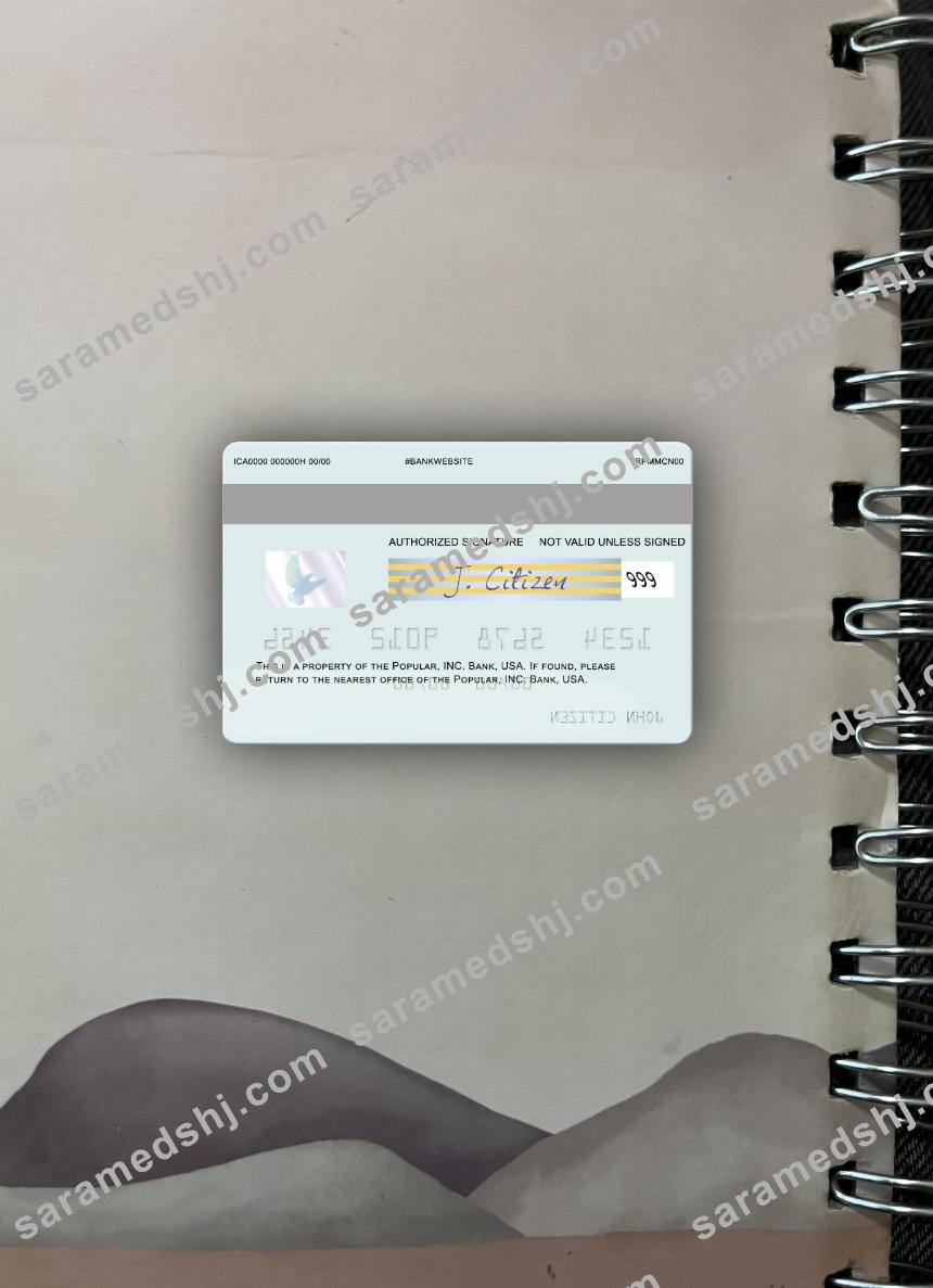 USA Popular, Inc. Bank visa card photolook back